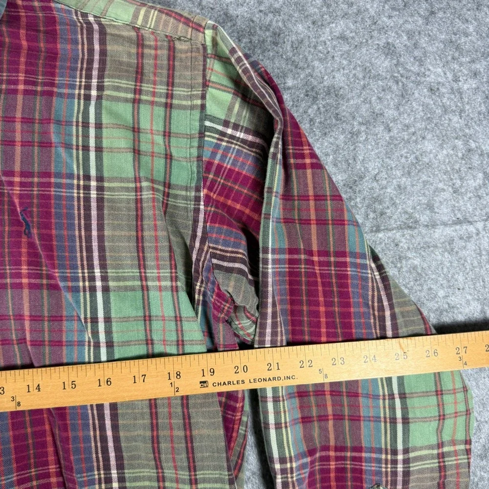 Ralph Lauren Plaid Button Down Mens M Green Burgundy Long Sleeve Cotton Shirt